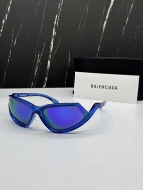 NEW BALENCIAGA BB0289S 004 BLUE GEOMETRIC SUNGLASSES BALENCIAGA EYEWEAR